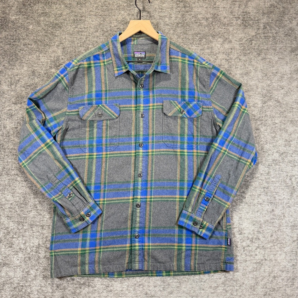 Patagonia Fjord Flannel Shirt 42400 Organic Cotton Plaid Edge Black XL